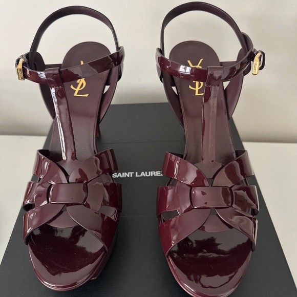 Saint Laurent Burgundy Patent Leather Tribute Sandals 41 - Picture 4 of 7